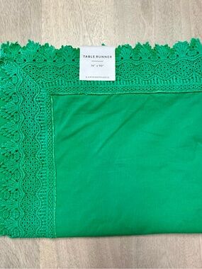 Anthropologie Marietta Cotton Lace Table Runner 100%Cotton Green